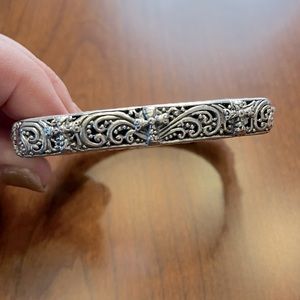SARDA 925 sterling silver square cross bangle bracelet 6.75” oval inside!